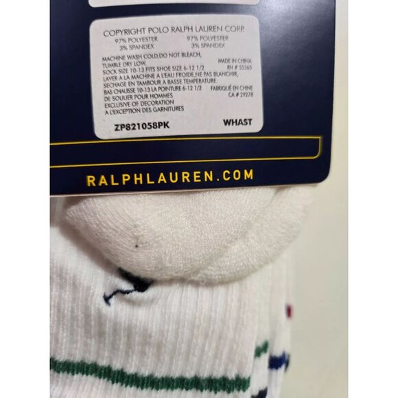 Polo Ralph Lauren Mens Crew Socks White Multi w/ Large Big Pony 3 pack 10-13 NWT - Picture 4 of 4